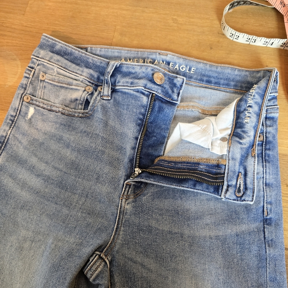 AE American Eagle Ne(x)t Level Festival Flare Jean In Indigo Fray 6 R - Picture 12 of 15